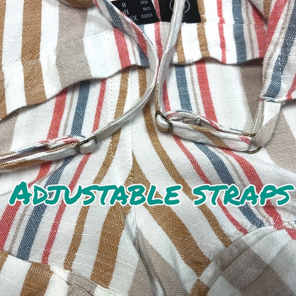 🎉HP!🎉Volcom striped romper in cream, grey-teal, peach/pink and tan. Size XS 🌺 - Picture 8 of 13